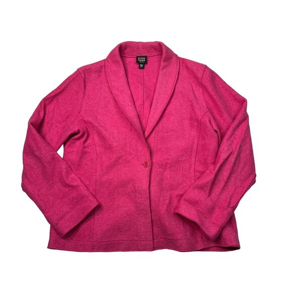 Eileen Fisher Wool Blend One Button Blazer Jacket FLAW Hot Pink MP Medium Petite - Picture 1 of 8